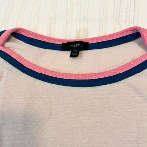 J.Crew XXS White Tee with Pink and Blue Trim